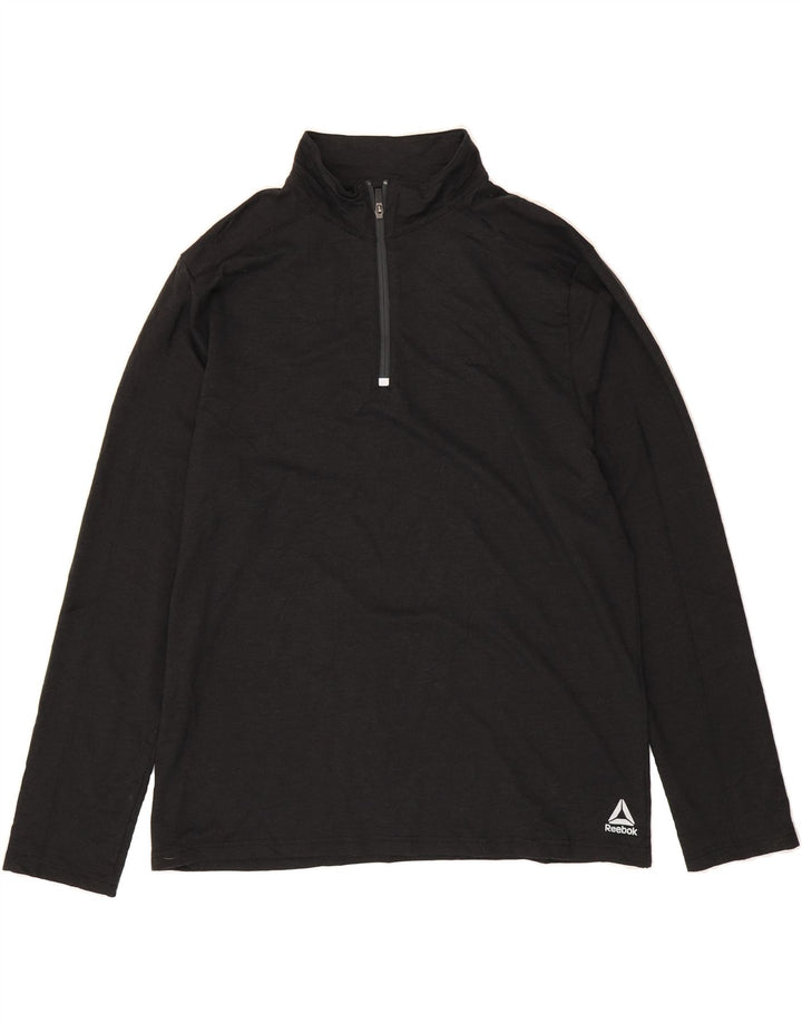 REEBOK Womens Zip Neck Pullover Tracksuit Top UK 16/18 XL Black Polyester Vintage Reebok and Second-Hand Reebok from Messina Hembry 