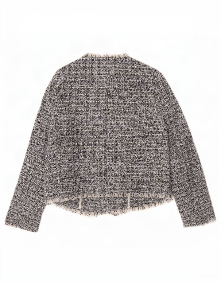 Benetton Damen-Blazer mit 3 Knöpfen, Gr. 8, Marineblau, gesprenkelte Baumwolle