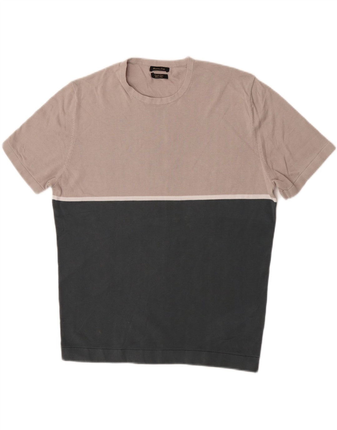 Massimo Dutti Herren-T-Shirt-Oberteil aus mittelgrüner Colourblock-Baumwolle