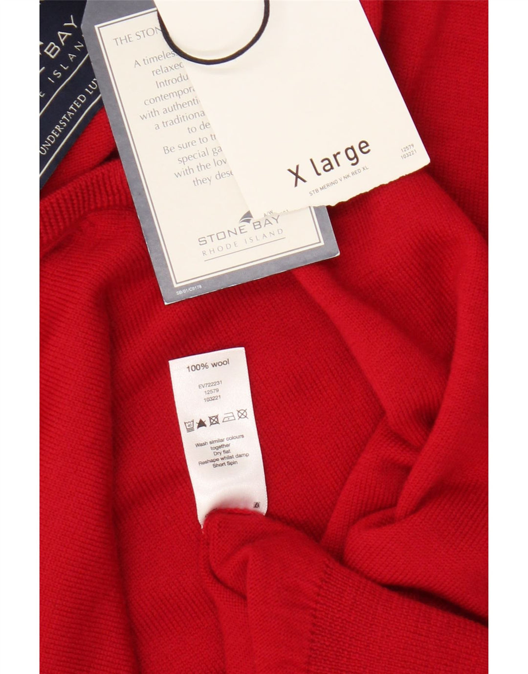 Stone Bay Herren-Pullover mit V-Ausschnitt, XL, rote Merinowolle