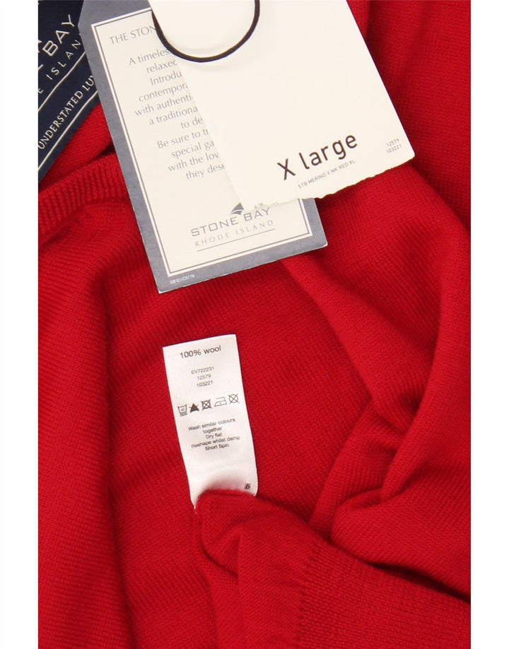 Stone Bay Herren-Pullover mit V-Ausschnitt, XL, rote Merinowolle