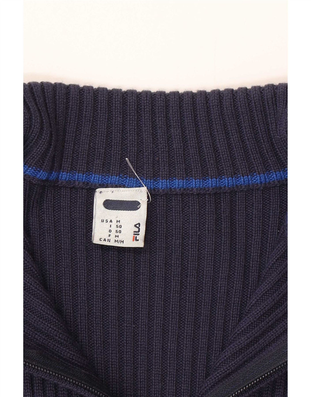 Fila Herren-Pullover mit Reißverschluss am Hals, IT 50, mittelmarineblau gestreift