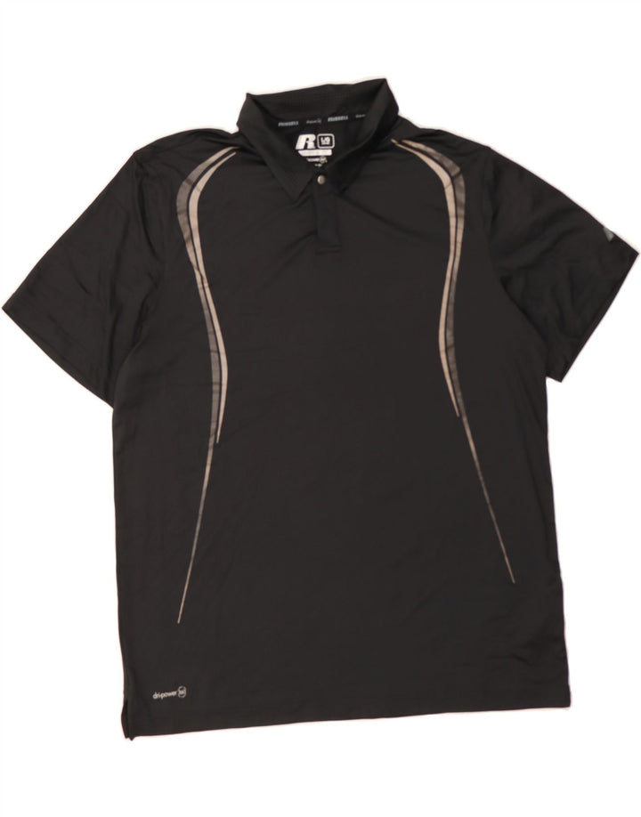 RUSSELL ATHLETIC Mens Dri-Power Polo Shirt Large Black Polyester Vintage Russell Athletic and Second-Hand Russell Athletic from Messina Hembry 
