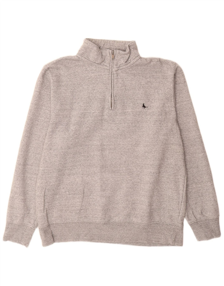 JACK WILLS Herren-Sweatshirt mit Reißverschluss am Hals, große, grau gesprenkelte Baumwolle