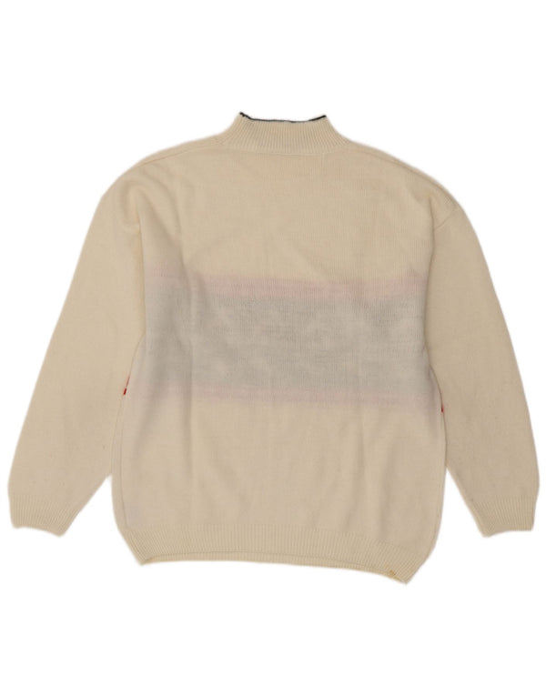 VINTAGE Damen Rollkragenpullover Pullover UK 16 Large White Fair Isle