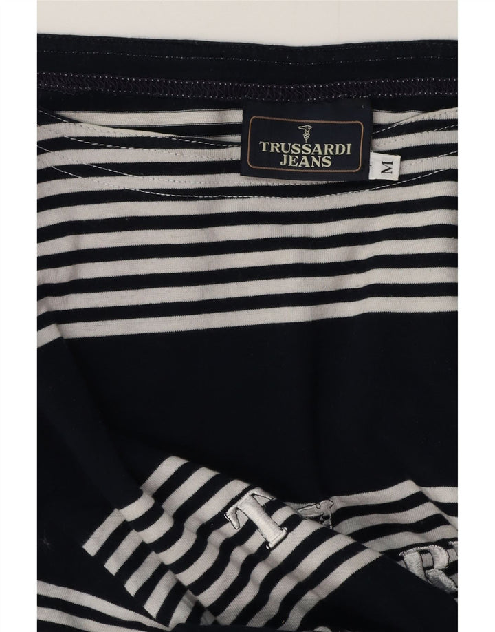 Trussardi Jeans Damen Grafikoberteil Langarm UK 14 Mittel Marineblau