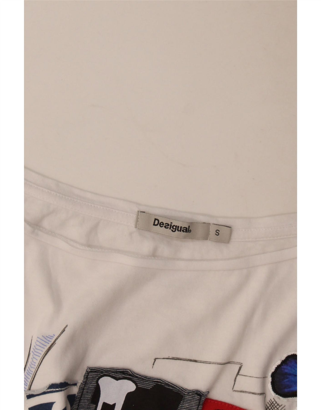 Desigual Damen Übergroßes Grafik-T-Shirt-Oberteil UK 10 Small Weiß