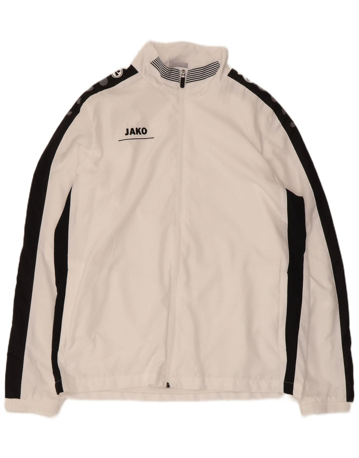 Jako Herren-Trainingsanzugoberteil mit Grafik, mittelweißes Farbblock-Polyester