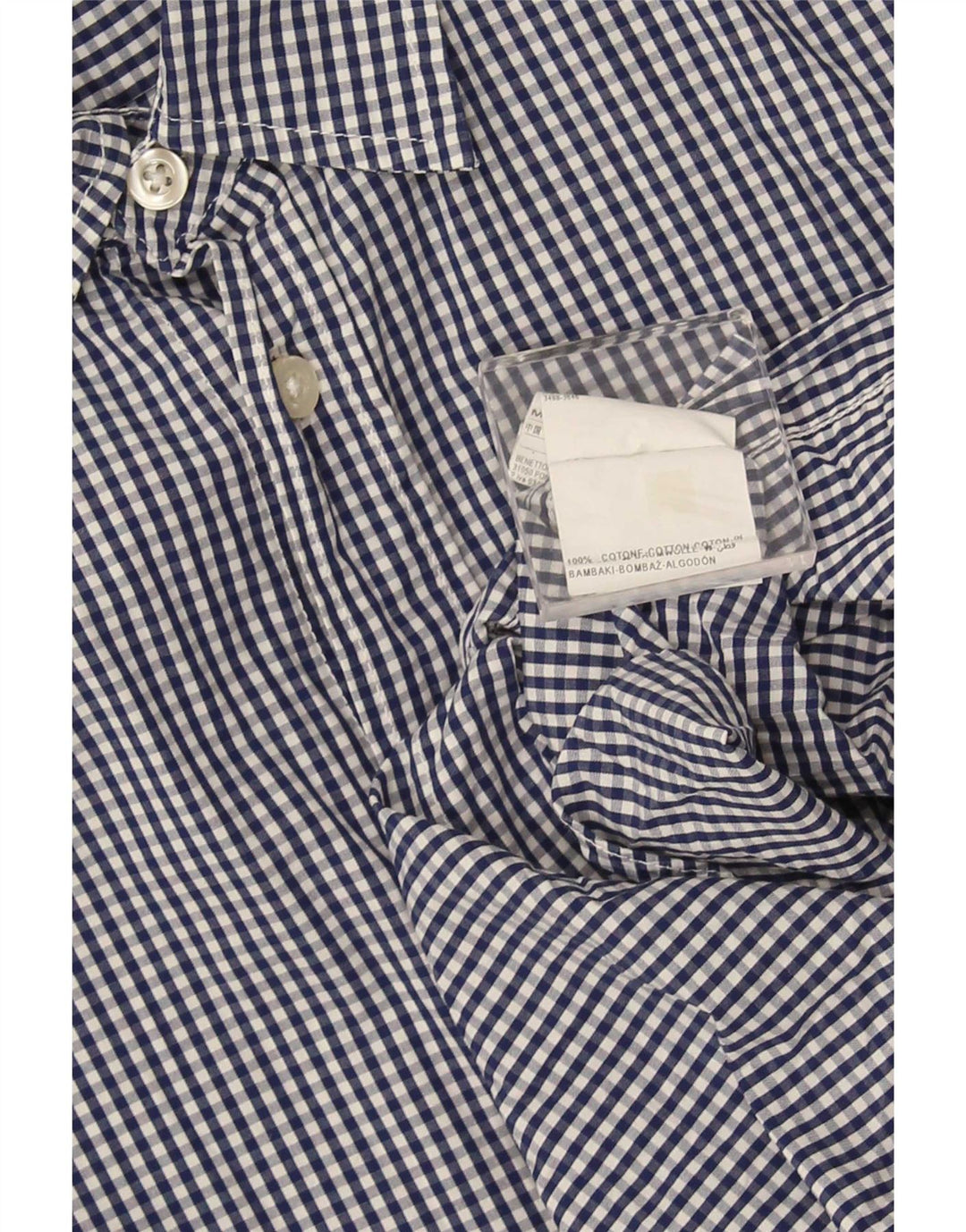Benetton Herrenhemd aus mittelblauer Gingham-Baumwolle