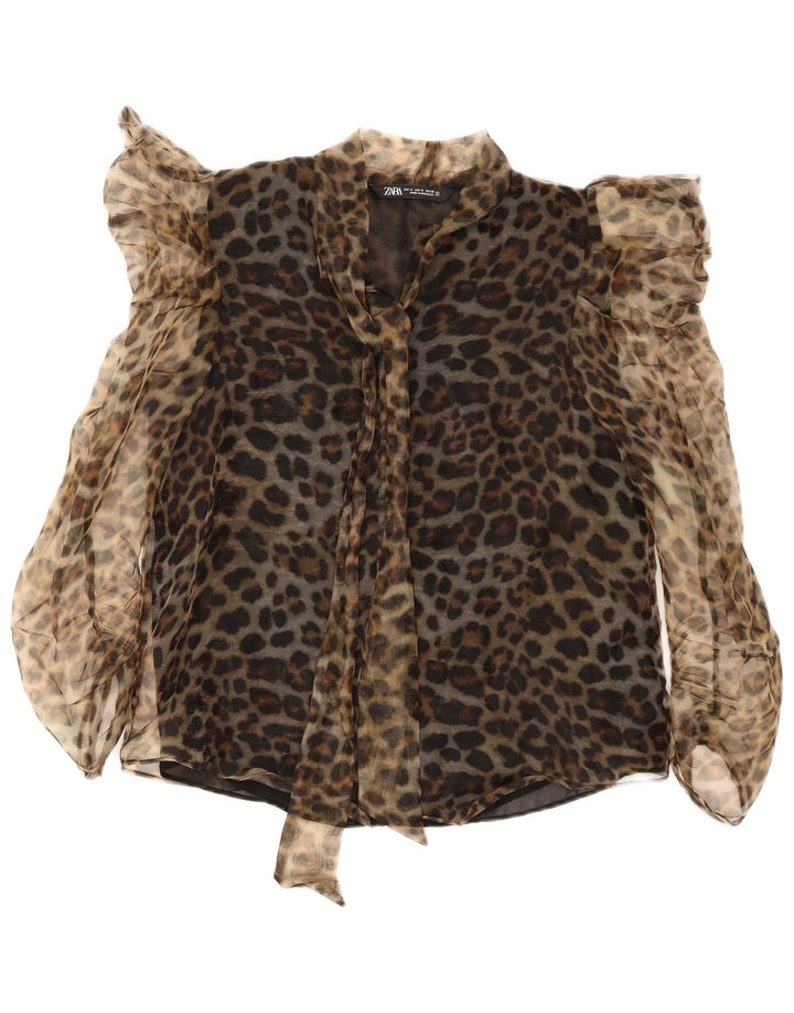 Zara Damen-Blusenoberteil, Gr. 40, klein, braun, mit Tiermuster