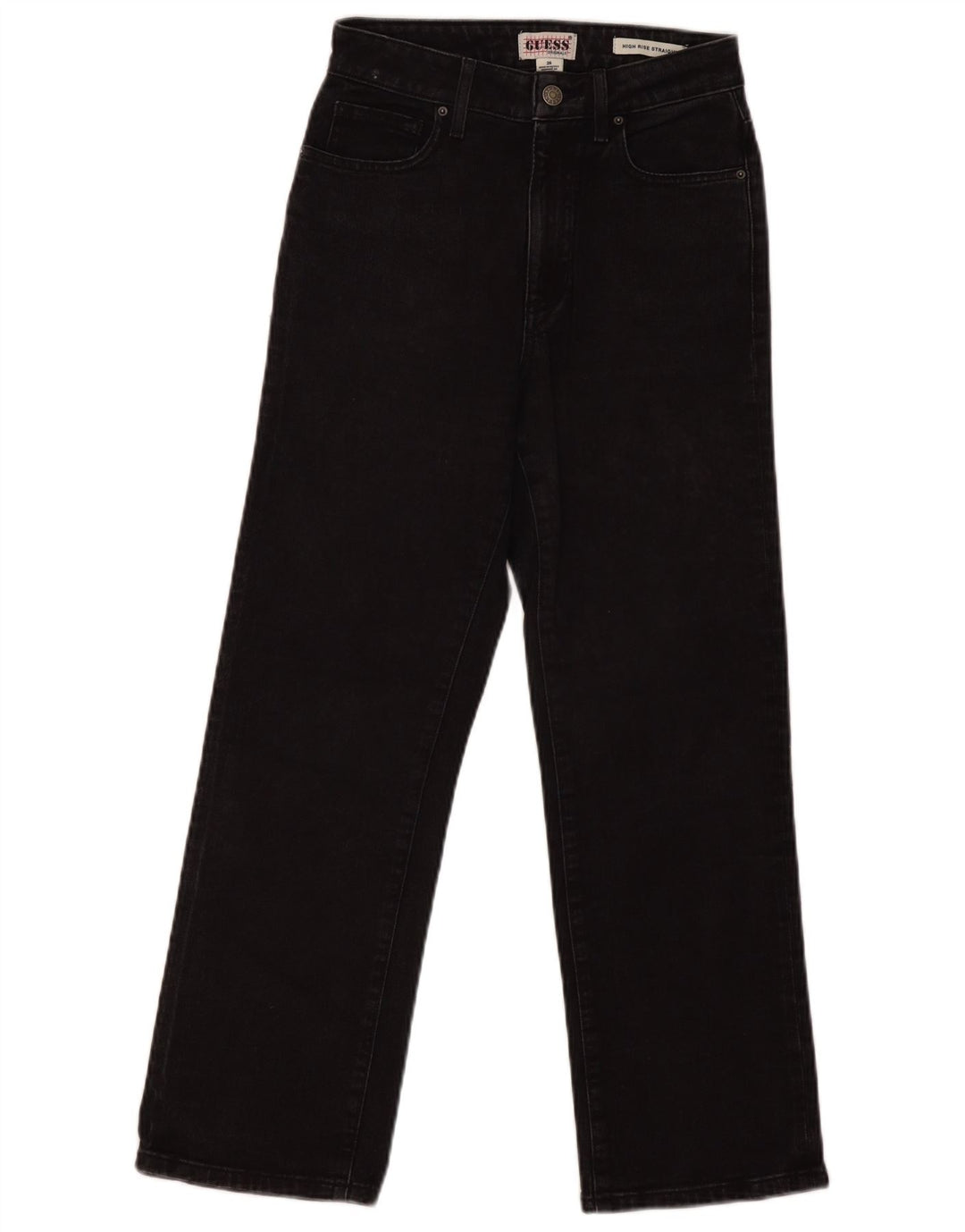 GUESS Damen High Rise Straight Jeans W26 L26 Schwarz