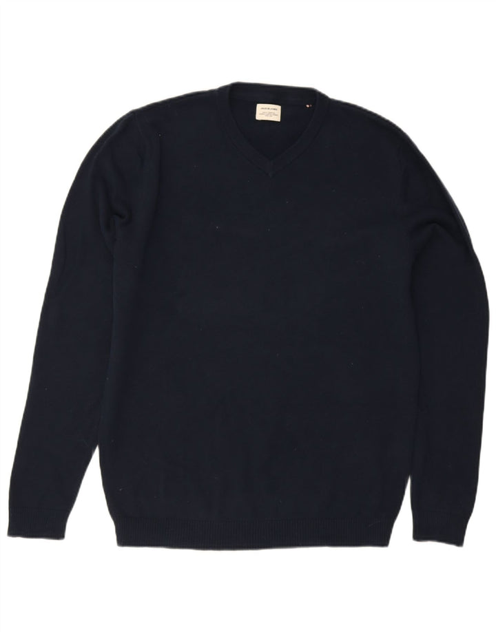 Jack & Jones Herren-Pullover mit V-Ausschnitt, Größe S, marineblaue Baumwolle