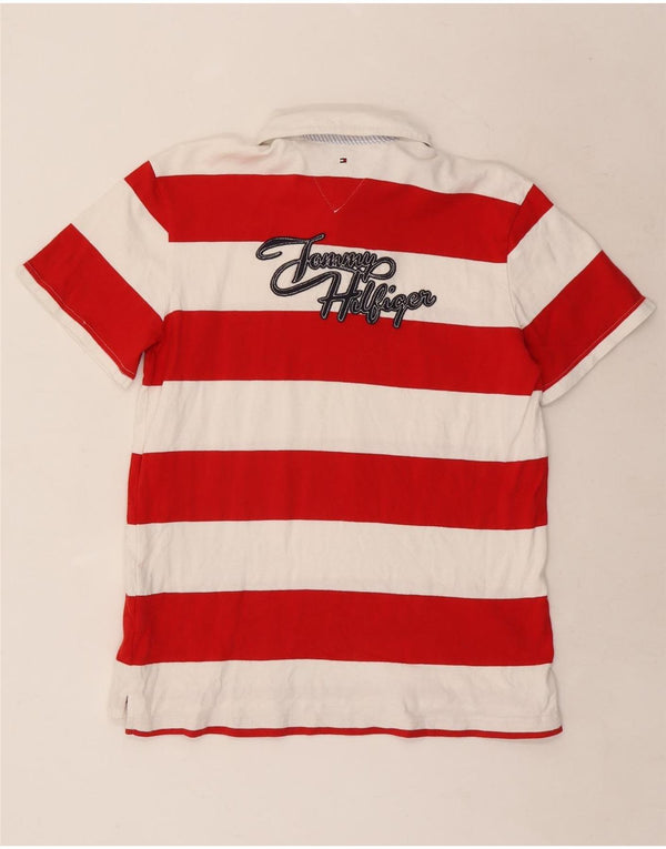 Tommy Hilfiger Herren-Rugby-Poloshirt mit Grafik, mittelrot, gestreift, Baumwolle