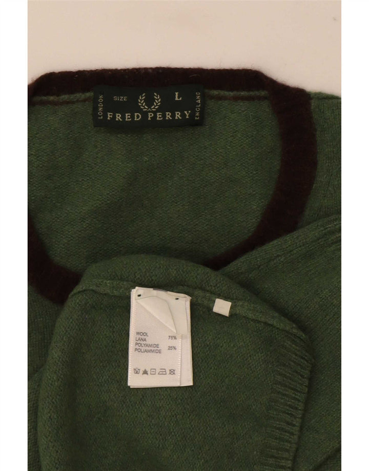 Fred Perry Herren-Pullover mit Rundhalsausschnitt, große grüne Wolle