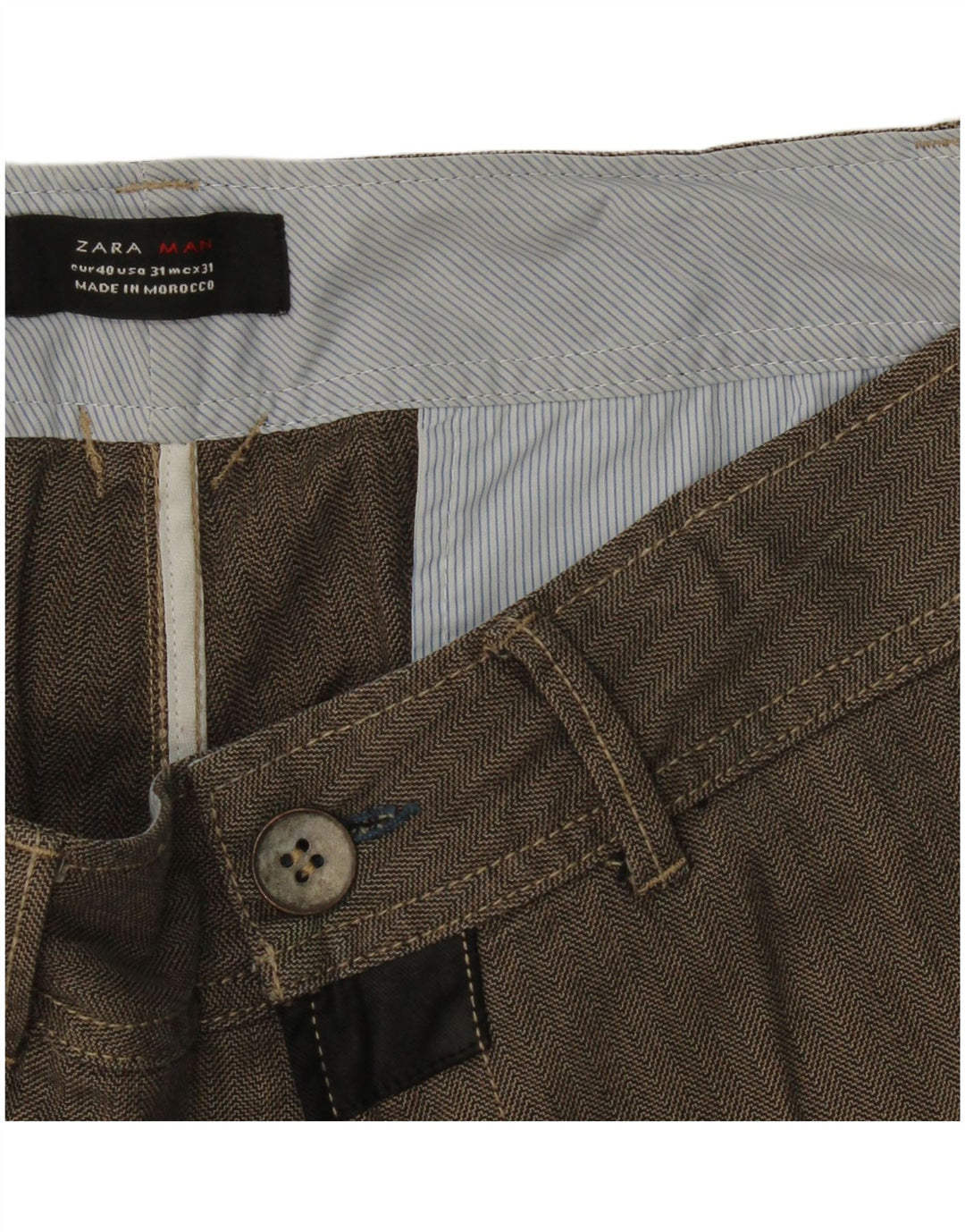 Gerade Chino-Hose für Herren von Zara, EU 40, mittelgroß, W31, L30, graues Fischgrätenmuster