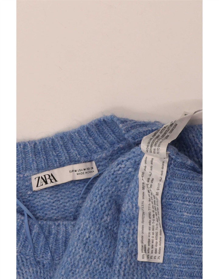 Zara Damen-Pullover, übergroß, Rundhalsausschnitt, UK 14, Mittelblau, Polyester