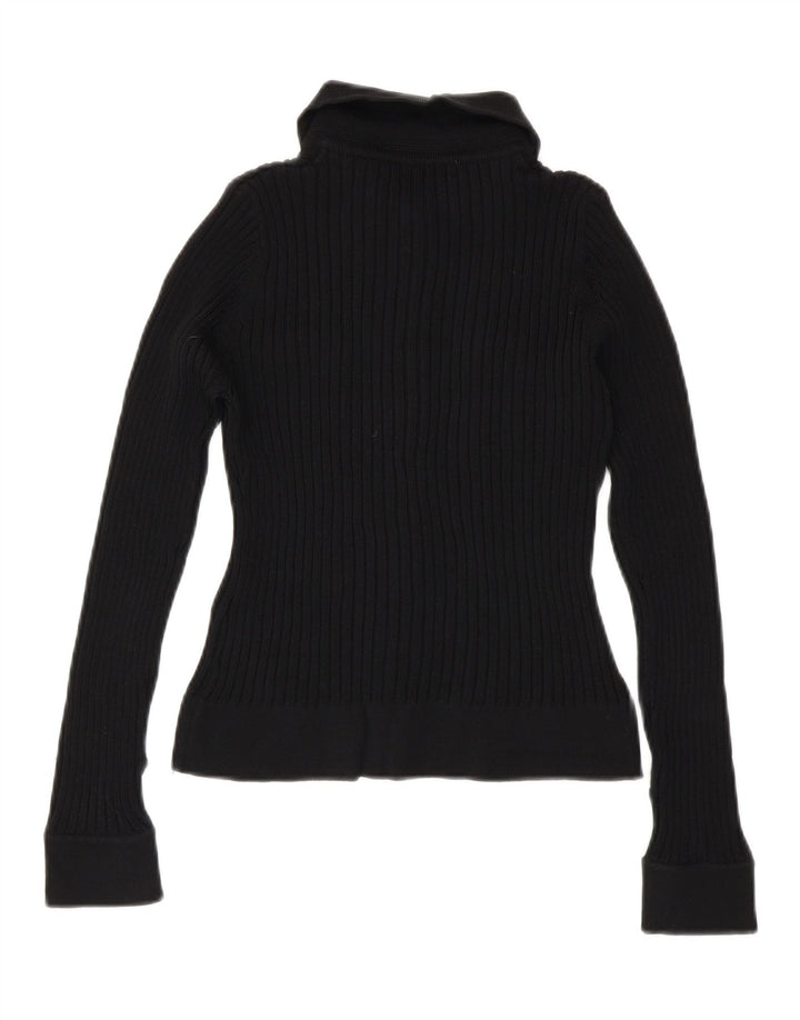 Zara Damen Crop Knit Hemdbluse UK 12 Medium Black Rayon