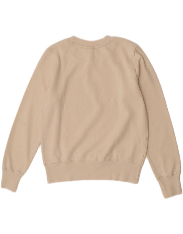Champion Womens Crop Graphic Sweatshirt Pullover UK 10 Small Off White Cotton