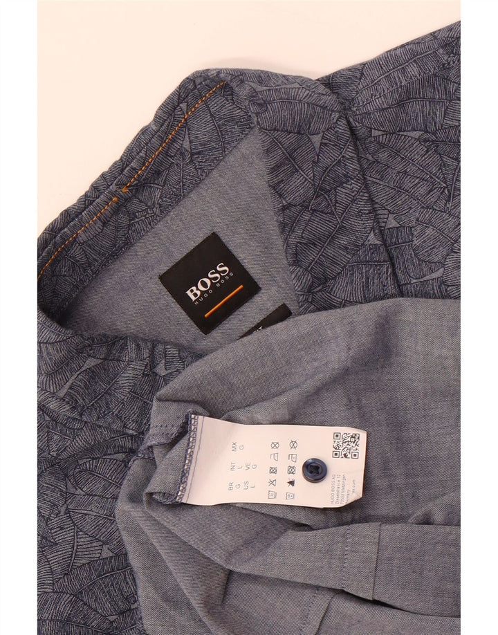 Hugo Boss Herrenhemd, groß, marineblau, geblümt, Baumwolle
