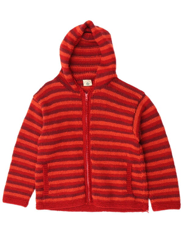 Pachamama Damen Handgefertigter Strickjacke mit Kapuze, UK 14, mittelrot gestreift