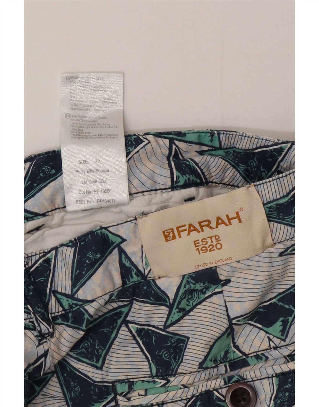 Farah Herren-Chinoshorts W32, mittelgroß, mehrfarbig, geometrisch, Baumwolle