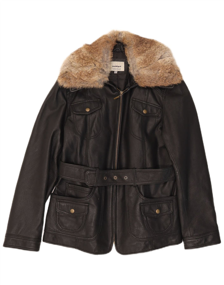 Conbipel Damen Lederjacke IT 46 Großes schwarzes Leder