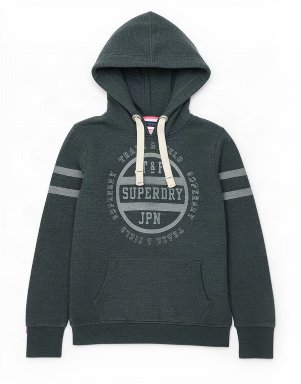 Superdry Graphic Hoodie-Pullover für Damen, UK 12, mittelgraue Baumwolle