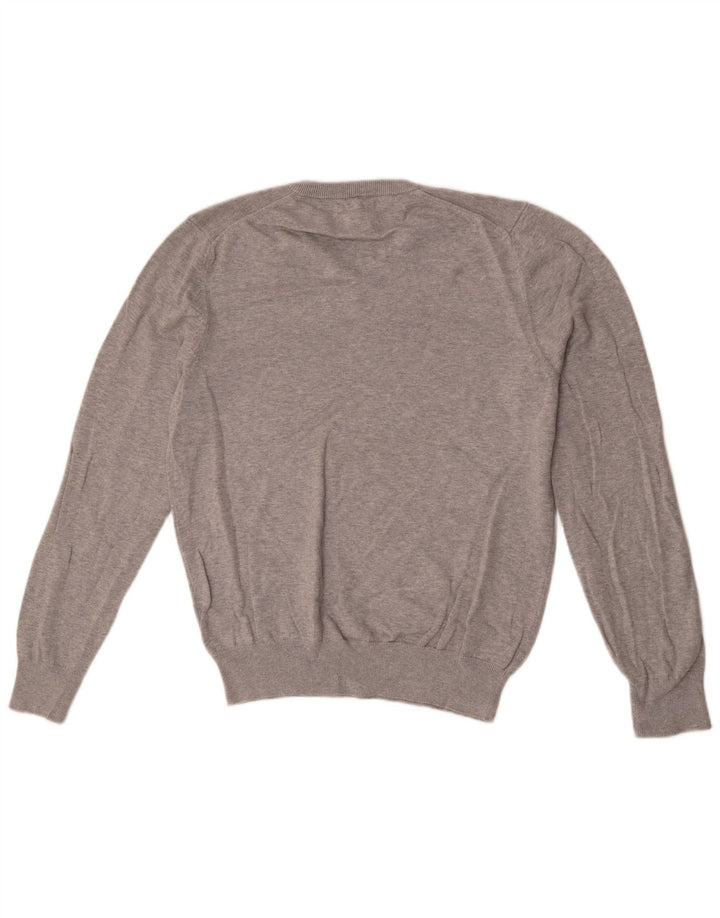 Marks & Spencer Herren-Pullover mit V-Ausschnitt aus mittelgrau gefleckter Baumwolle