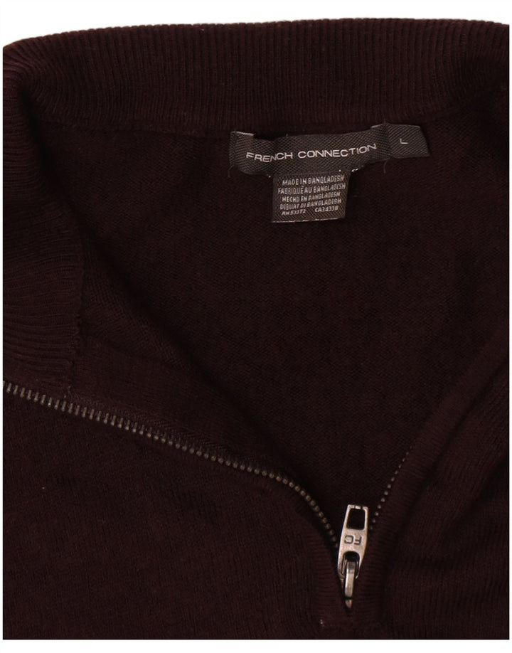 French Connection Herren-Pullover mit Reißverschluss am Hals, großes braunes Acryl