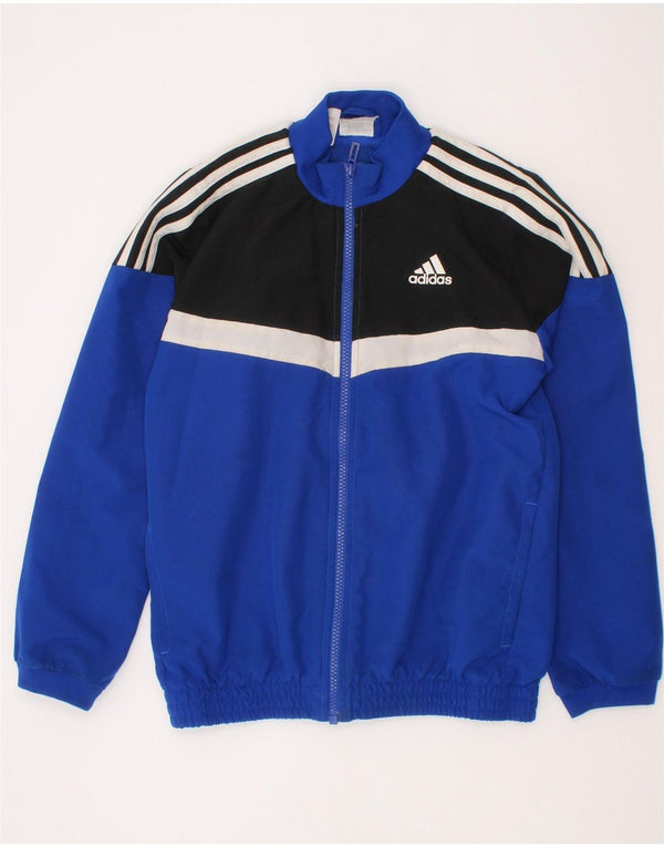 Adidas Jungen-Trainingsanzug-Top-Jacke, 9–10 Jahre, blaues Colourblock-Polyester