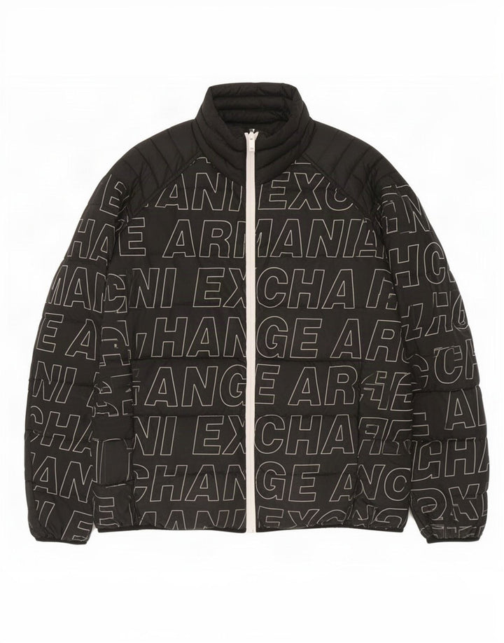 Armani Exchange Herren Grafik gepolsterte Jacke UK 40 Large Schwarz