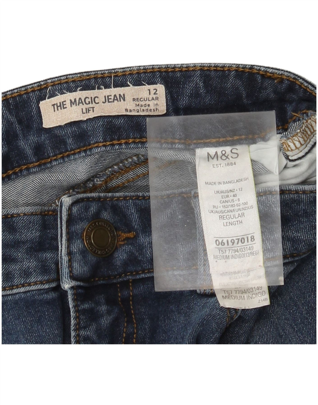 Marks & Spencer Damen Regular Slim Jeans UK 12 Medium W30 L28 Blaue Baumwolle