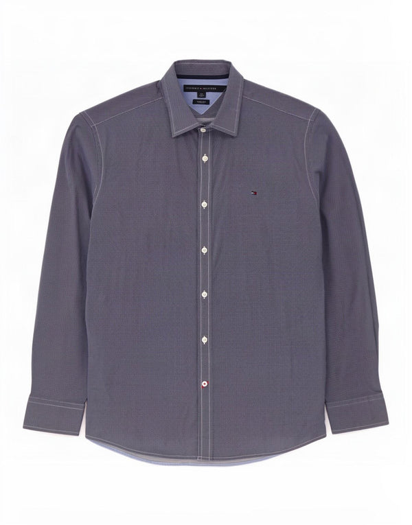 Tommy Hilfiger Mens Stretch Shirt Large Blue Spotted Cotton