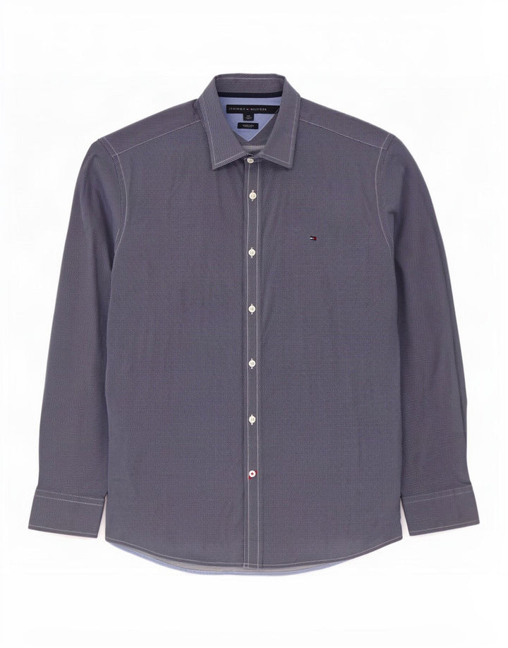 Tommy Hilfiger Herren-Stretch-Hemd, groß, blau gepunktete Baumwolle
