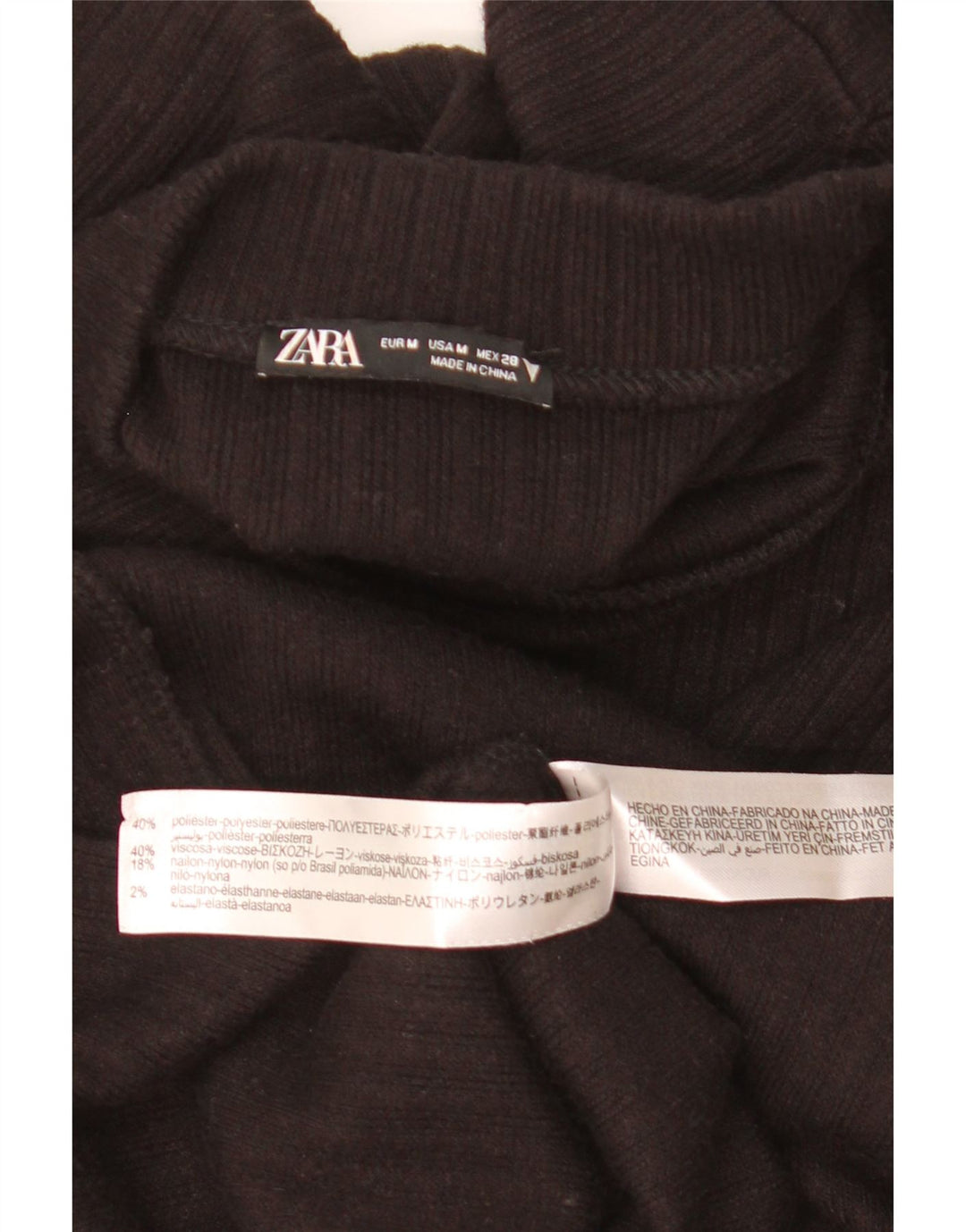 Zara Damen Langarm-Pulloverkleid UK 12 Medium Schwarz Polyester