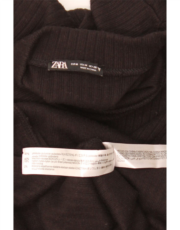 Zara Damen Langarm-Pulloverkleid UK 12 Medium Schwarz Polyester