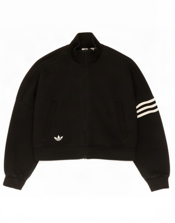 Adidas Damen Crop Oversized Trainingsanzug Top Jacke UK 4/6 XS Schwarz Baumwolle