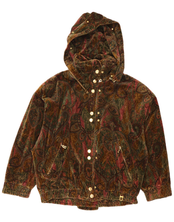 Bogner Womens Oversized Hooded Bomber Jacket US 4 Small Green Paisley