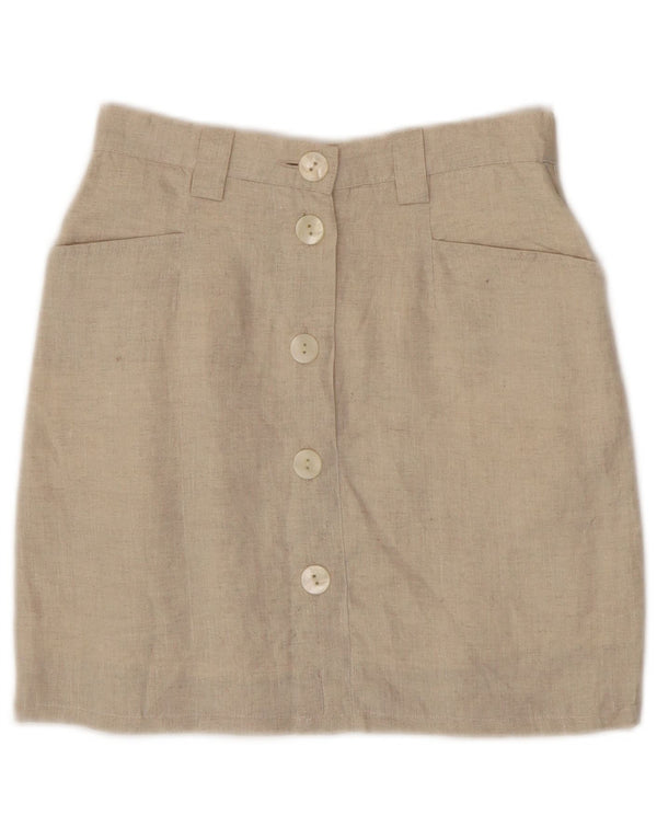 Benetton Damen Bleistiftrock IT 40 Small W26 Beige Leinen