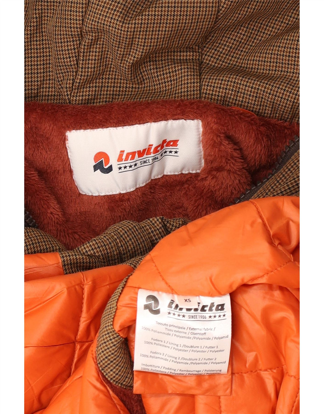 Invicta Womens Hooded Parka Jacket UK 6 XS Braunes Hahnentritt-Polyamid