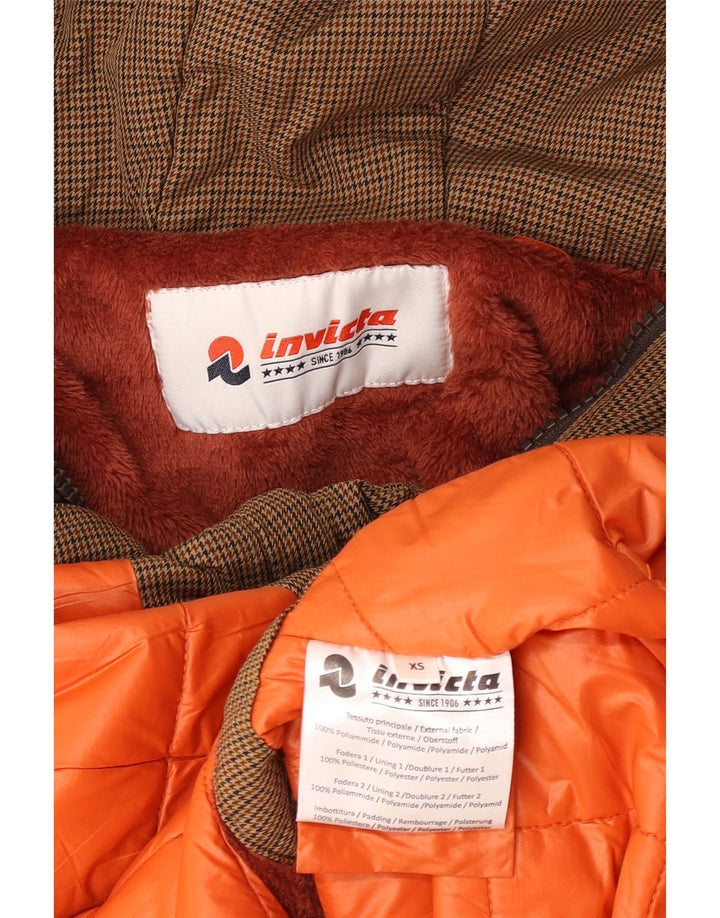 Invicta Womens Hooded Parka Jacket UK 6 XS Braunes Hahnentritt-Polyamid