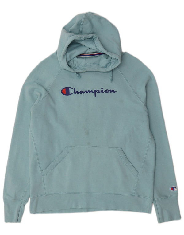 Champion Womens Graphic Hoodie Pullover UK 14 Mittelblaue Baumwolle