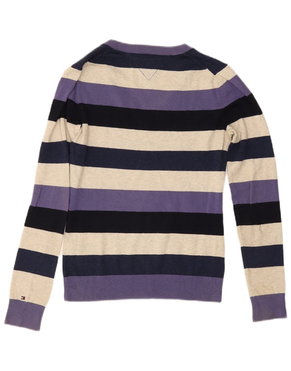 Tommy Hilfiger Damen-Pullover mit V-Ausschnitt, Gr. 6, XS, mehrfarbig gestreift