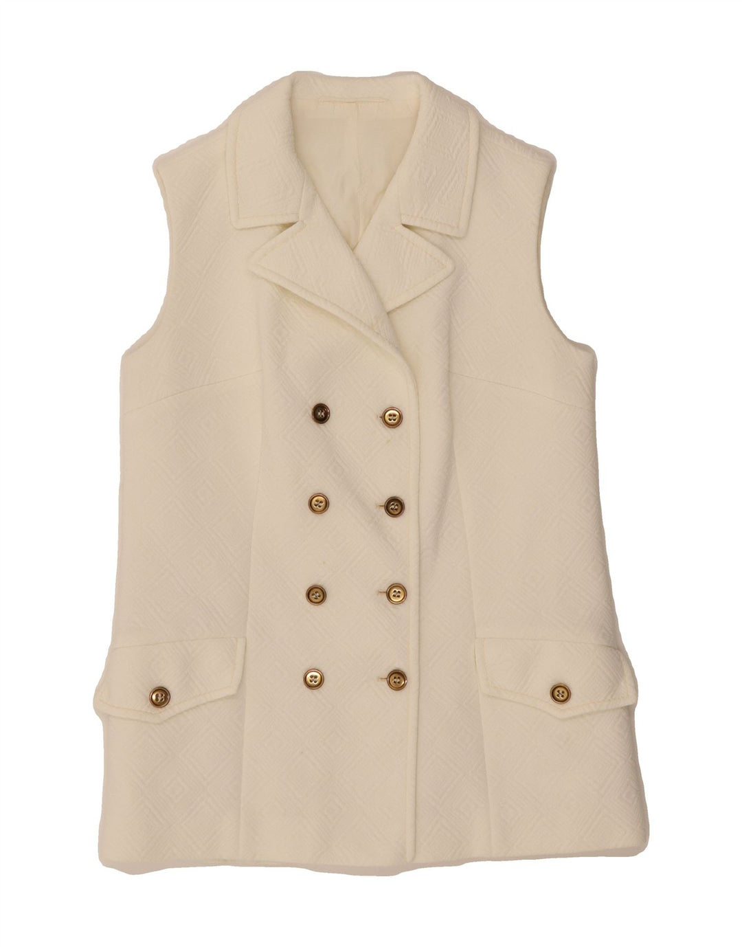 VINTAGE Womens Sleeveless Double Breasted Blazer Jacket UK 12 Medium White Vintage Vintage and Second-Hand Vintage from Messina Hembry 