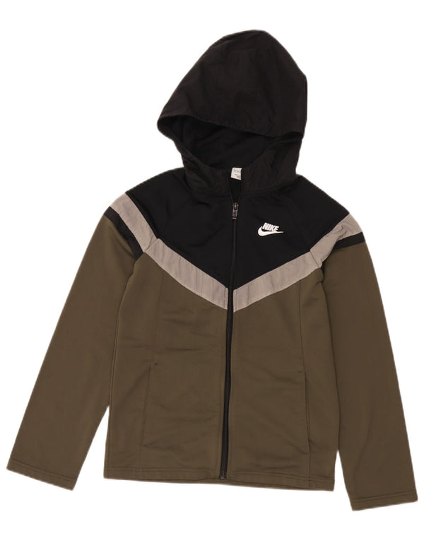 Nike Mädchen-Kapuzenpullover mit Reißverschluss, 12–13 Jahre, groß, Khaki, Farbblock-Polyester