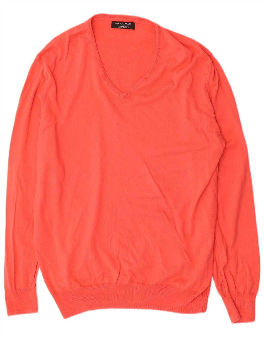 Zara Herren-Pullover mit V-Ausschnitt, XL, rote Baumwolle