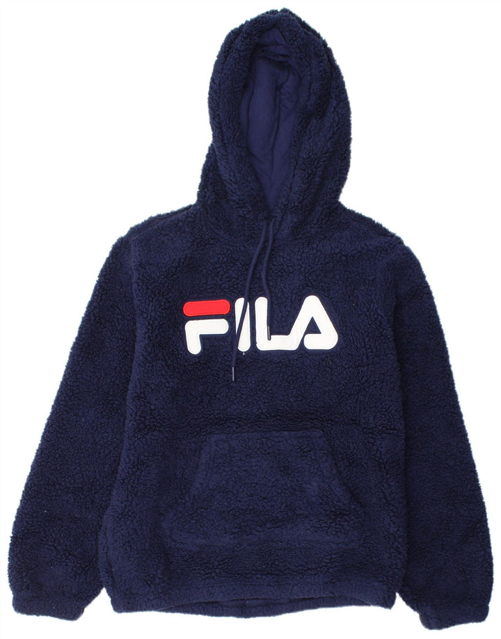 FILA Damen Grafik-Fleece-Kapuzenpullover UK 14 Medium Marineblau Polyester