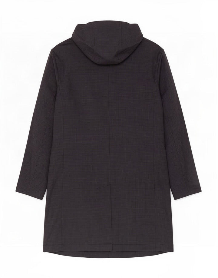 Zara Herren-Mantel mit Kapuze, UK 40, Größe L, schwarz, Hahnentrittmuster, Polyester