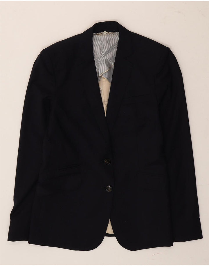 Massimo Dutti Damen-Blazerjacke mit 2 Knöpfen, EU 40, mittelmarineblaue Wolle