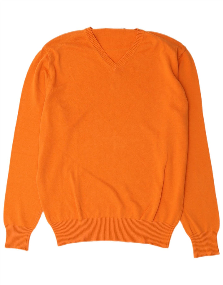 Zara Herren-Pullover mit V-Ausschnitt, groß, orange Baumwolle